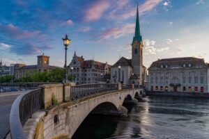 bridge, city, river