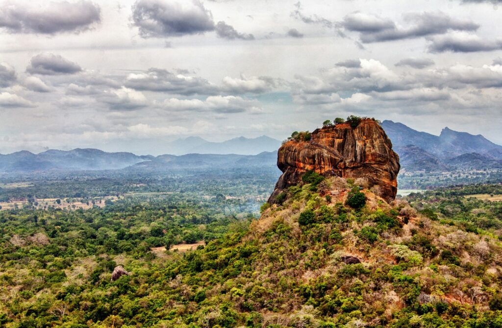 brown rock formation beside green trees at daytime